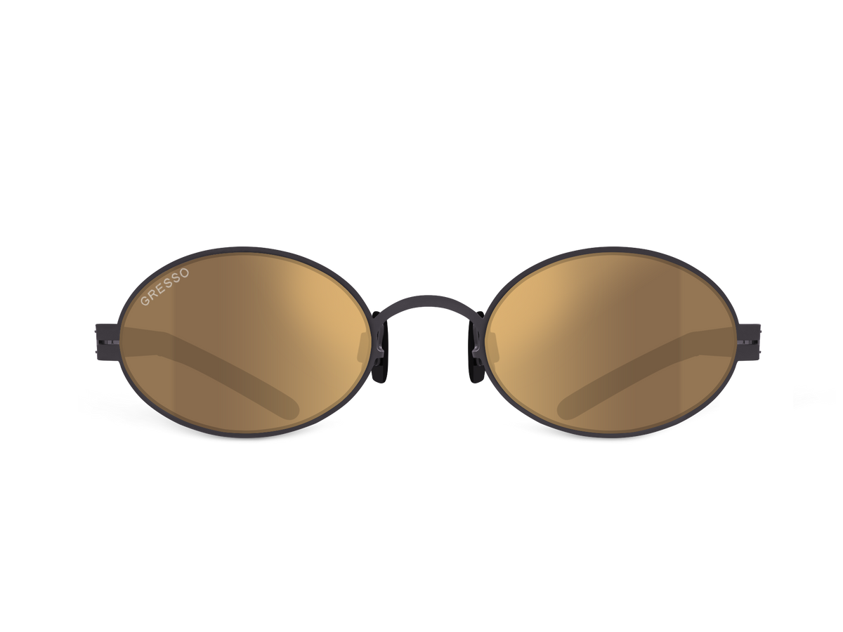 Titanium oval sunglasses for men and women GRESSO Mykonos with Zeiss polarized bronze lenses #color_bronze-mirror