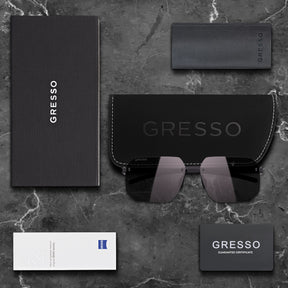 Titanium rimless sunglasses for men GRESSO New York with Zeiss polarized grey lenses