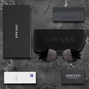 Titanium rimless sunglasses for men and women GRESSO Palo Alto with Zeiss polarized grey lenses