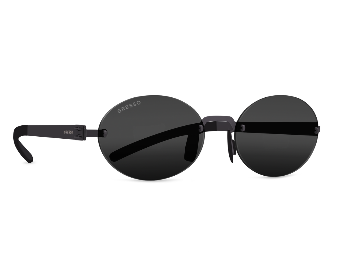 Titanium rimless sunglasses for men and women GRESSO Palo Alto with Zeiss polarized grey lenses #color_grey-mono