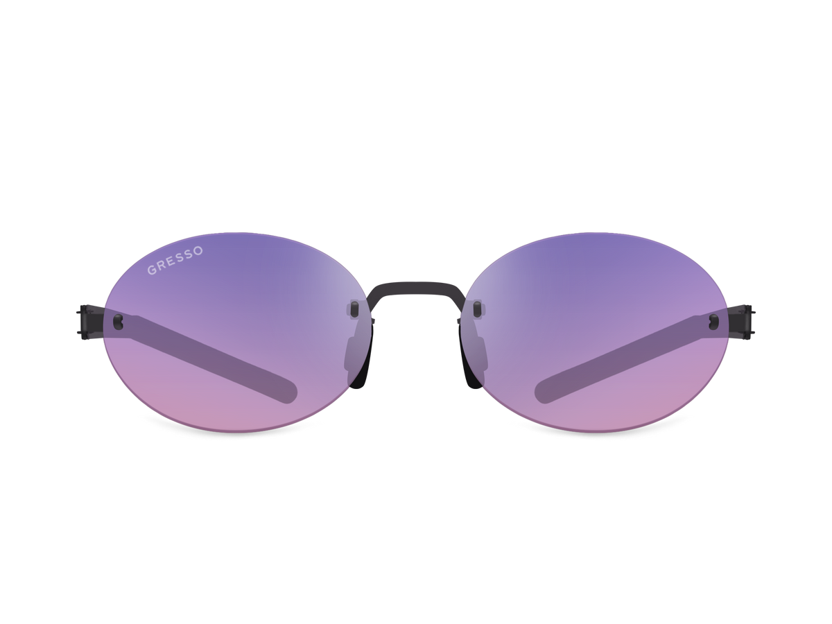 Titanium rimless sunglasses for men and women GRESSO Palo Alto with Zeiss polarized purple lenses #color_purple-gradient