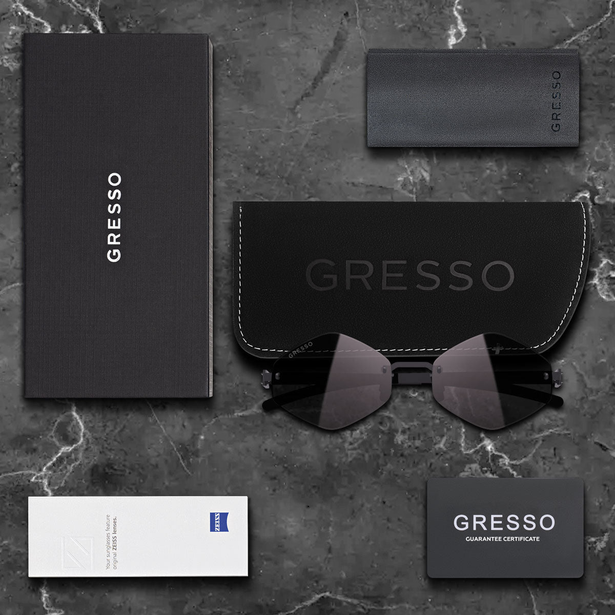 Titanium rimless sunglasses for women GRESSO Portofino with Zeiss polarized grey lenses