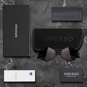 Titanium rimless sunglasses for women GRESSO Portofino with Zeiss polarized grey lenses