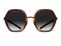 Titanium geometric sunglasses for women GRESSO Regina with Zeiss polarized grey lenses #color_tortoise