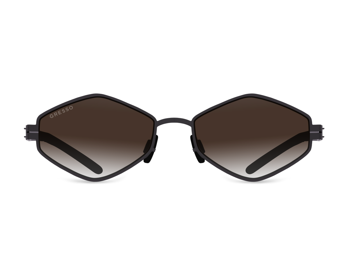 Titanium geometric sunglasses for women GRESSO Rio de Janeiro with Zeiss polarized brown lenses #color_brown-gradient