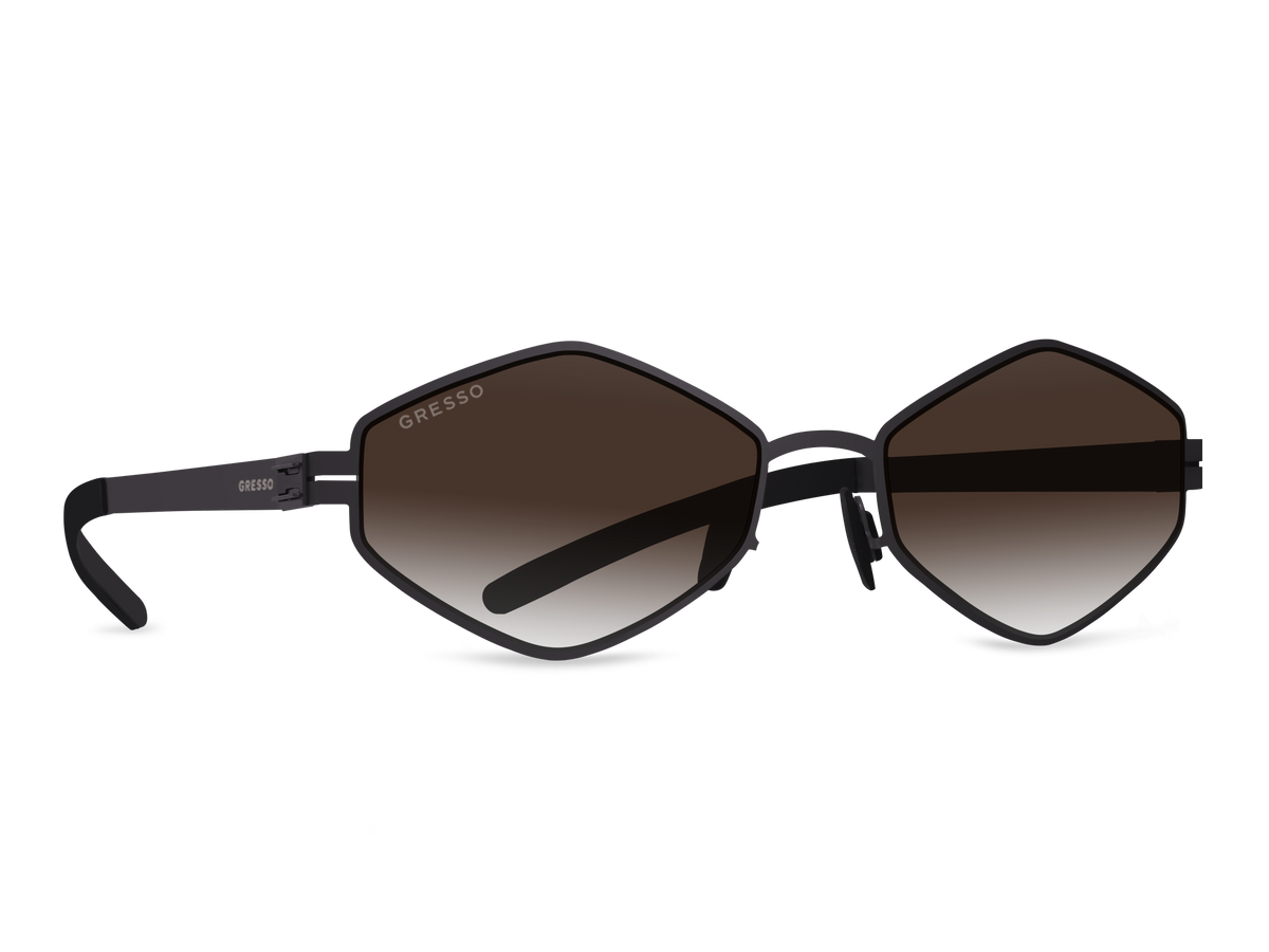 Titanium geometric sunglasses for women GRESSO Rio de Janeiro with Zeiss polarized brown lenses #color_brown-gradient