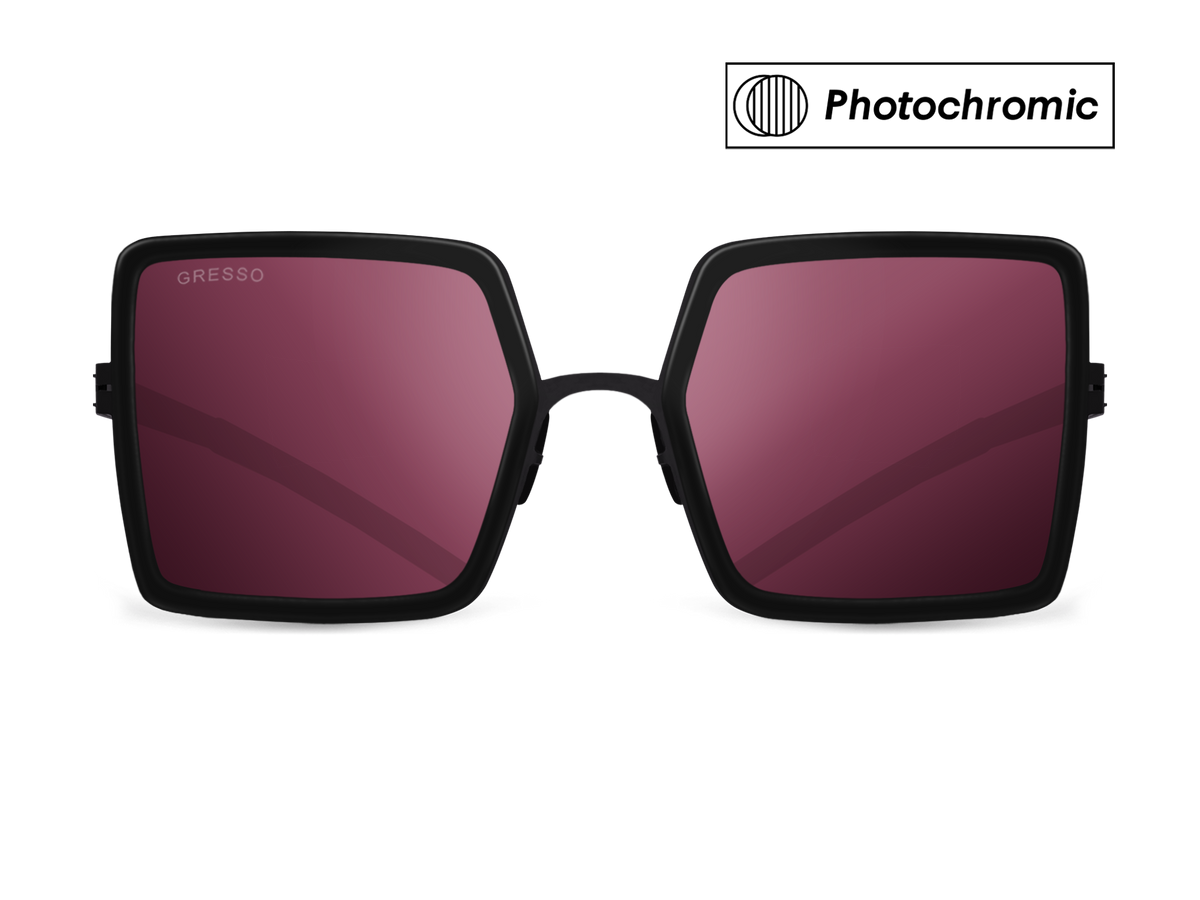 Titanium square sunglasses for women GRESSO Rodeo Drive with Zeiss photochromic burgundy lenses #color_burgundy-photochromic