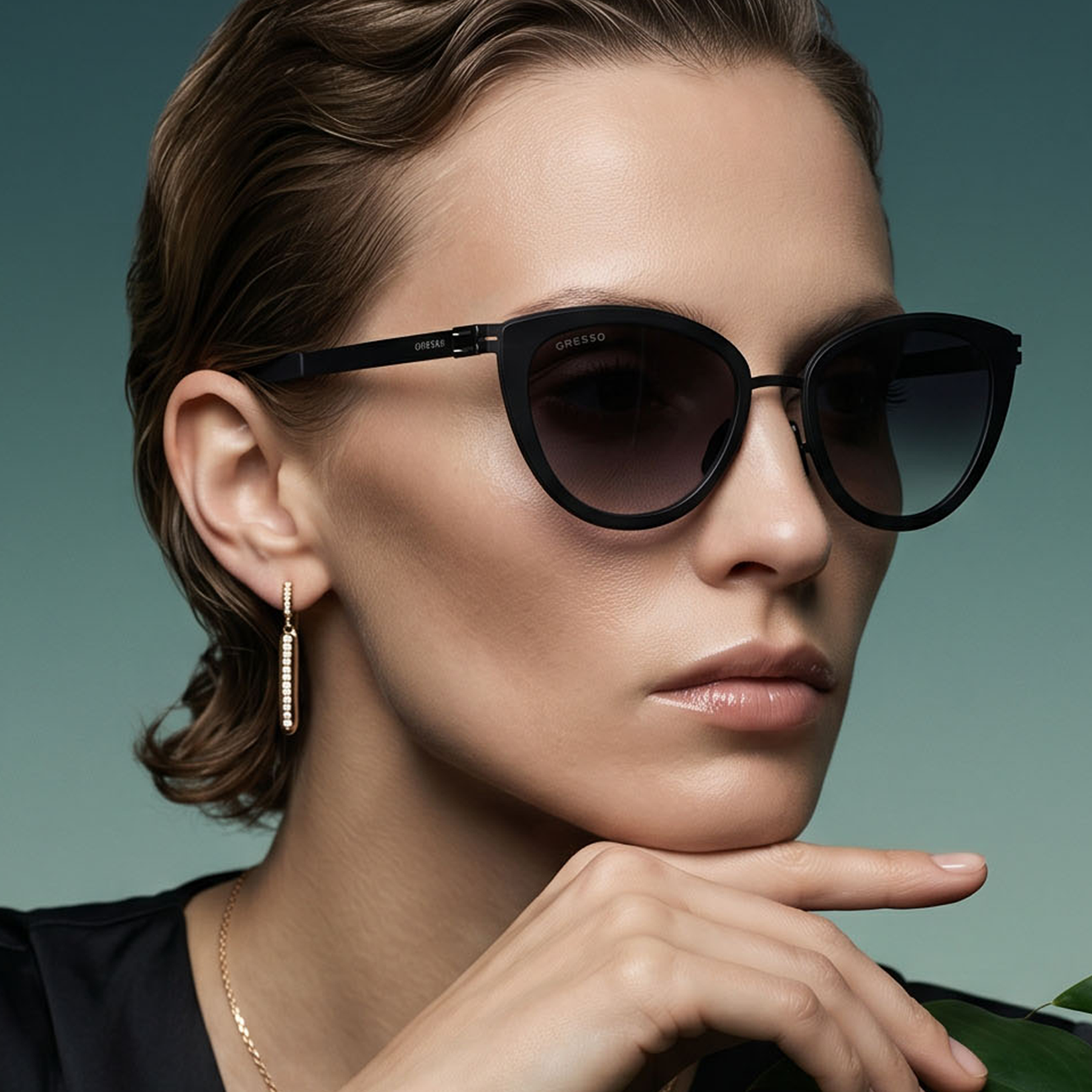 Titanium cat eye sunglasses for women GRESSO Salamanca with Zeiss polarized grey lenses