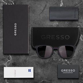 Titanium wayfarer sunglasses for men GRESSO San Remo with Zeiss polarized grey lenses