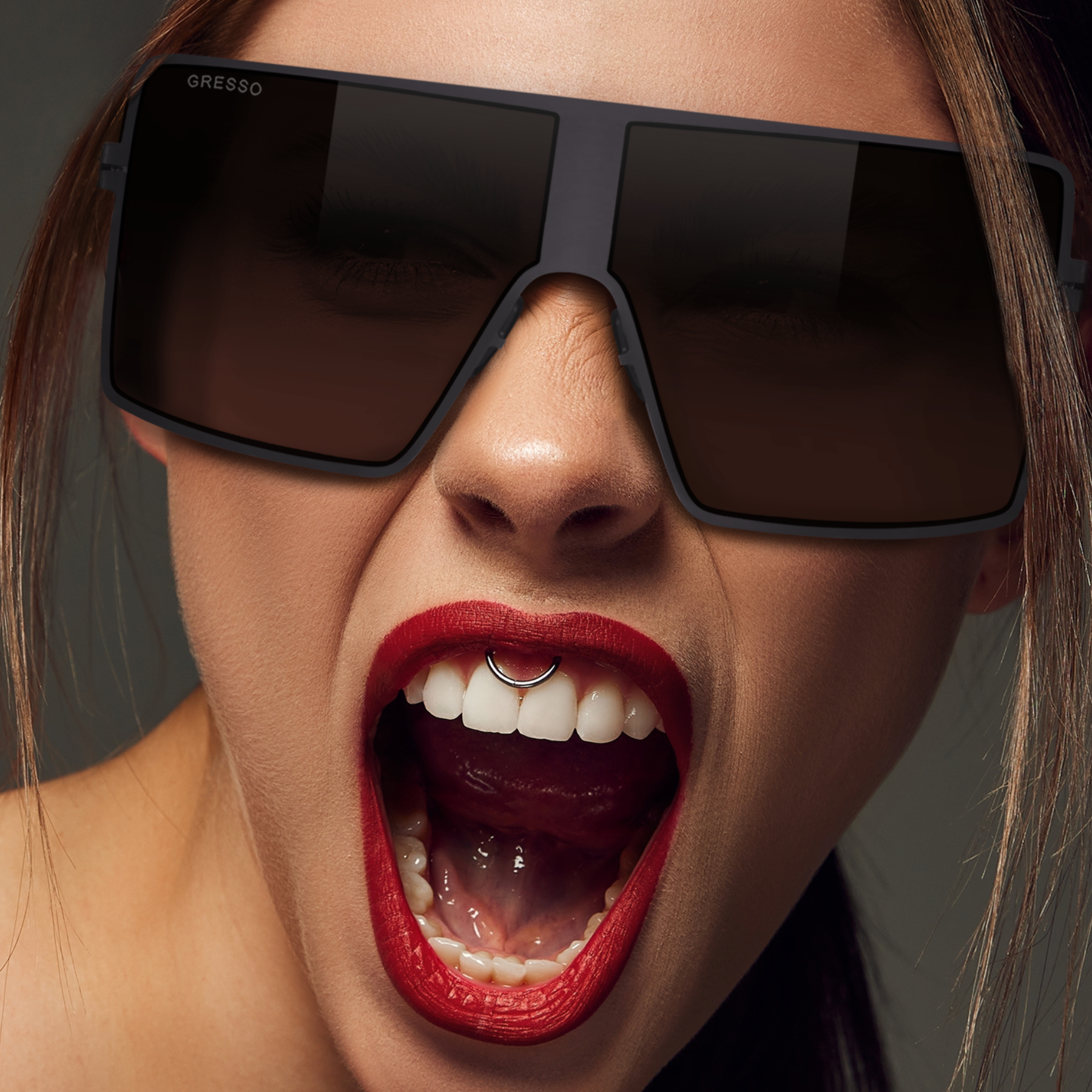 Titanium square sunglasses for women GRESSO Shakira with Zeiss polarized grey lenses