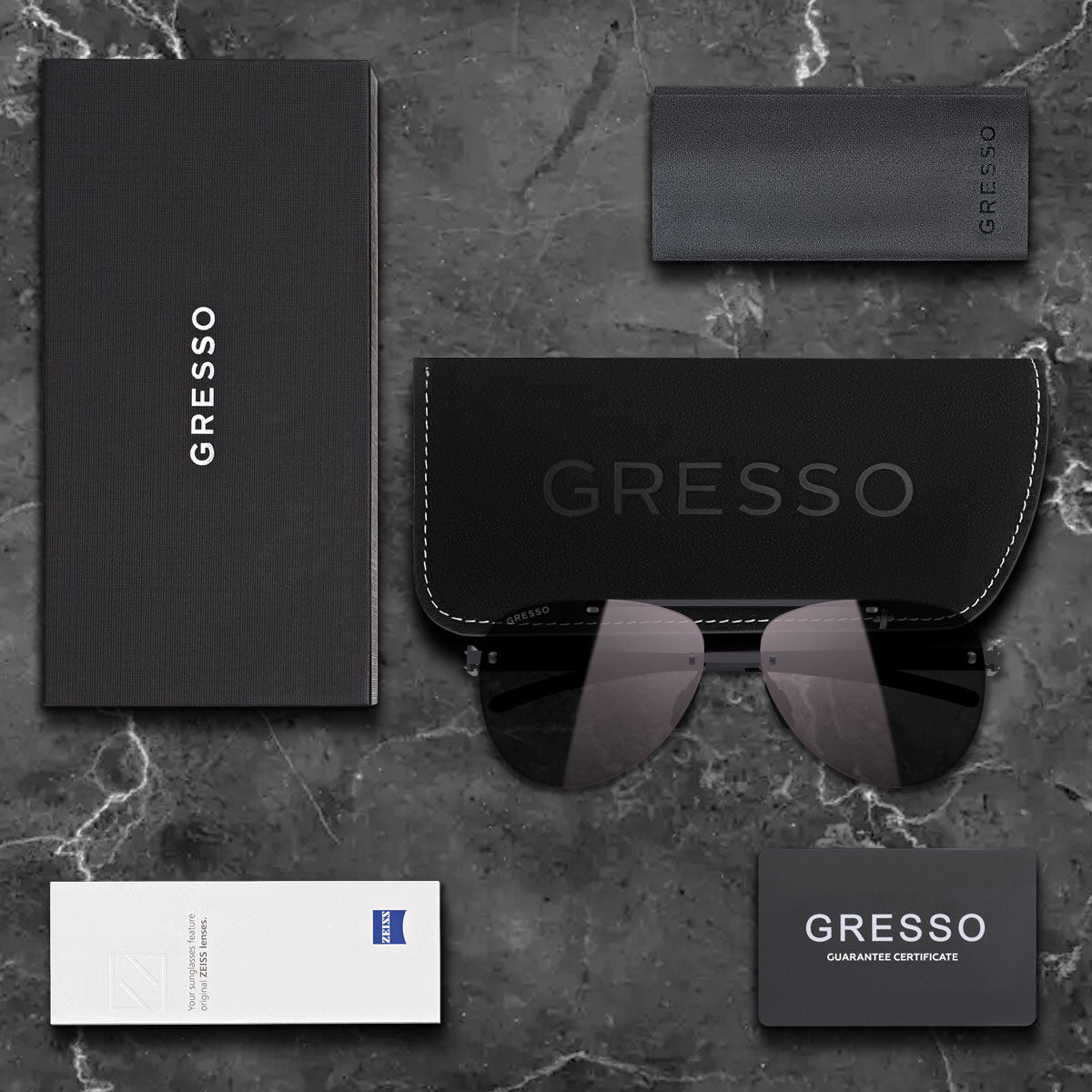 Titanium rimless sunglasses for men GRESSO ST-Tropez with Zeiss polarized grey lenses