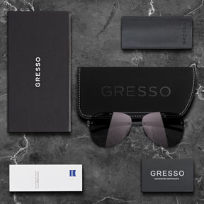Titanium rimless sunglasses for men GRESSO ST-Tropez with Zeiss polarized grey lenses