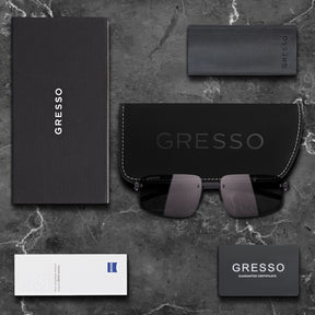 Titanium rimless sunglasses for men GRESSO Sydney with Zeiss polarized graphite lenses