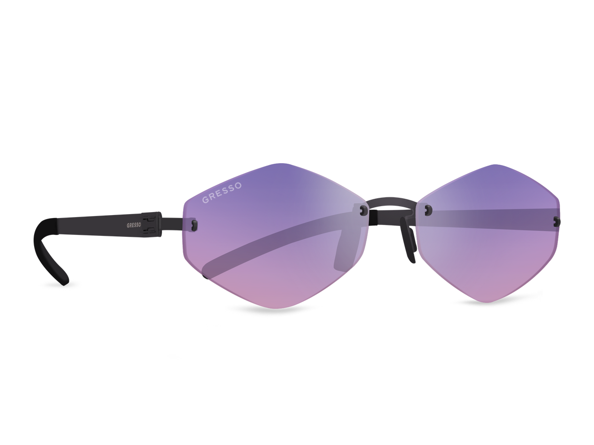 Titanium rimless sunglasses for women GRESSO Tahiti with Zeiss polarized purple lenses #color_purple-gradient