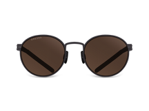 Titanium round sunglasses for men and women GRESSO Texas with Zeiss polarized grey lenses #color_brown-mono