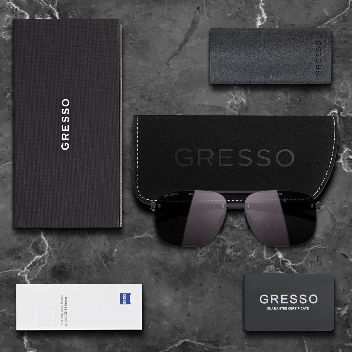 Titanium rimless sunglasses for men GRESSO Toronto with Zeiss polarized grey lenses