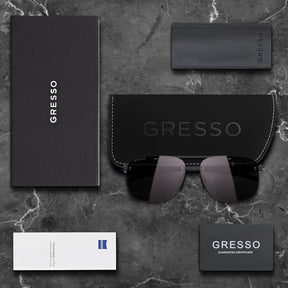 Titanium rimless sunglasses for men GRESSO Toronto with Zeiss polarized grey lenses