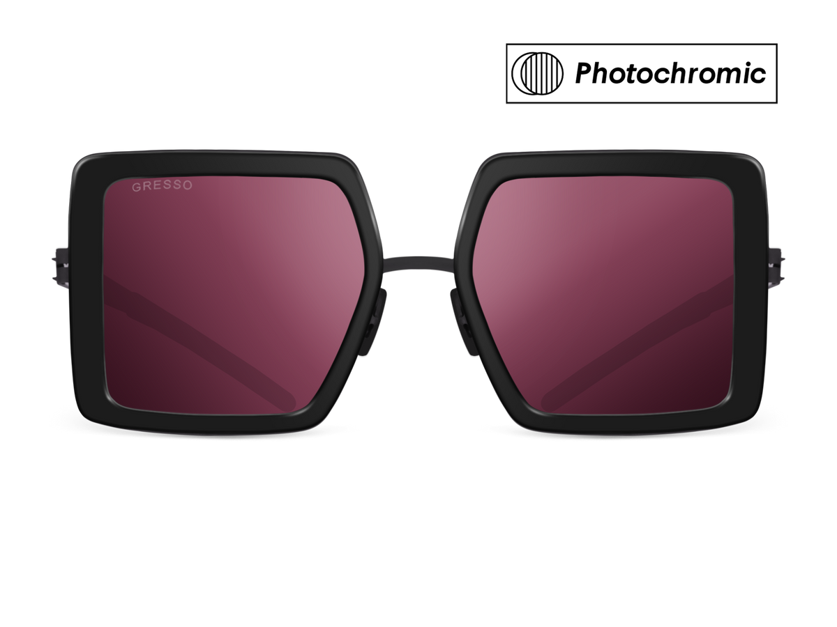 Titanium square sunglasses for women GRESSO Venezia with Zeiss photochromic grey lenses #color_burgundy-photochromic