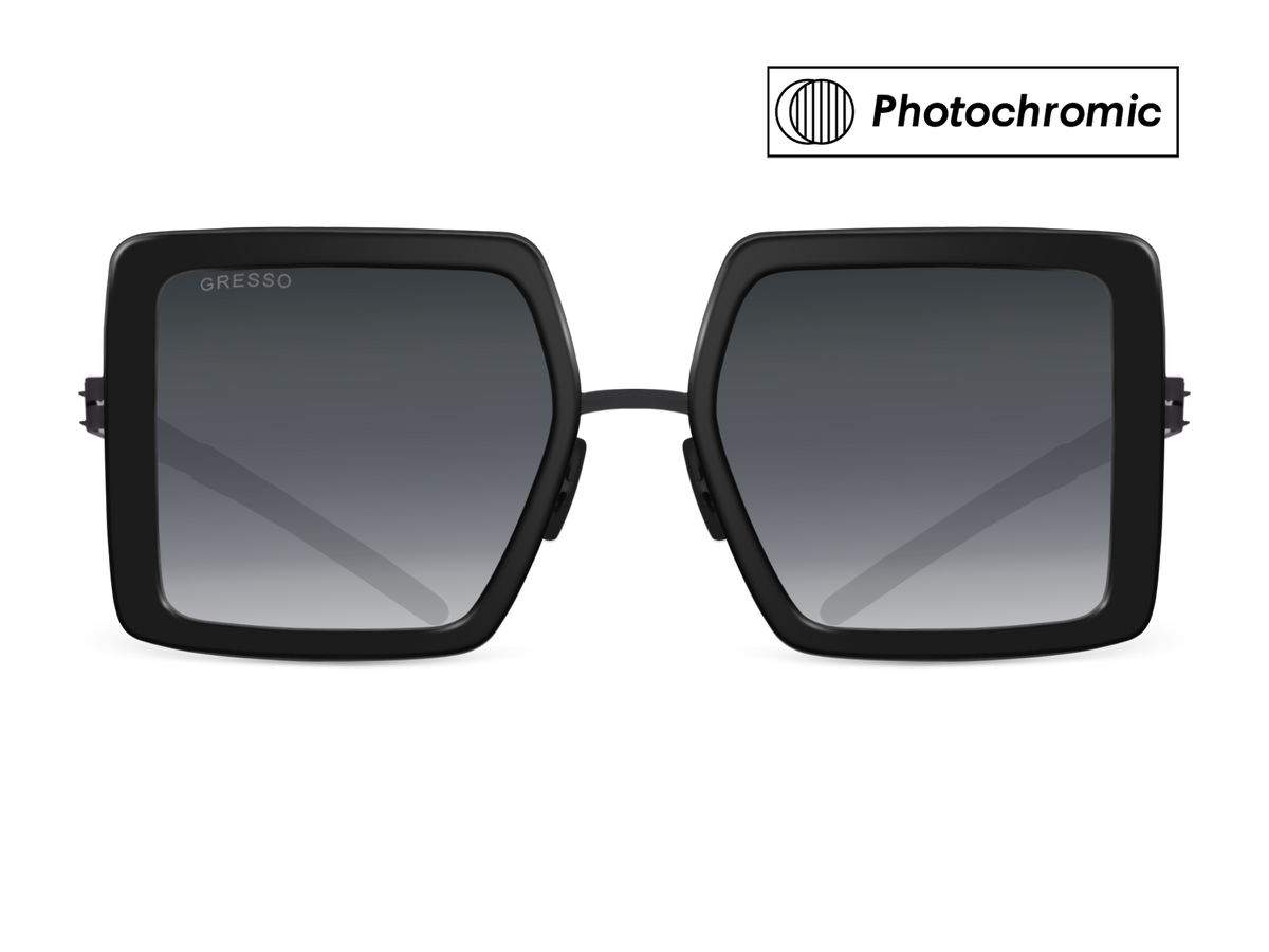Titanium square sunglasses for women GRESSO Venezia with Zeiss photochromic grey lenses #color_grey-photochromic