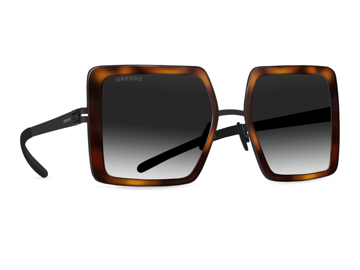 Titanium square sunglasses for women GRESSO Venezia with Zeiss polarized grey lenses #color_tortoise