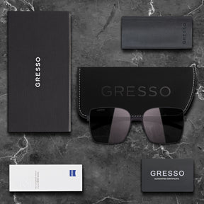 Titanium square sunglasses for women GRESSO Verona with Zeiss polarized grey lenses