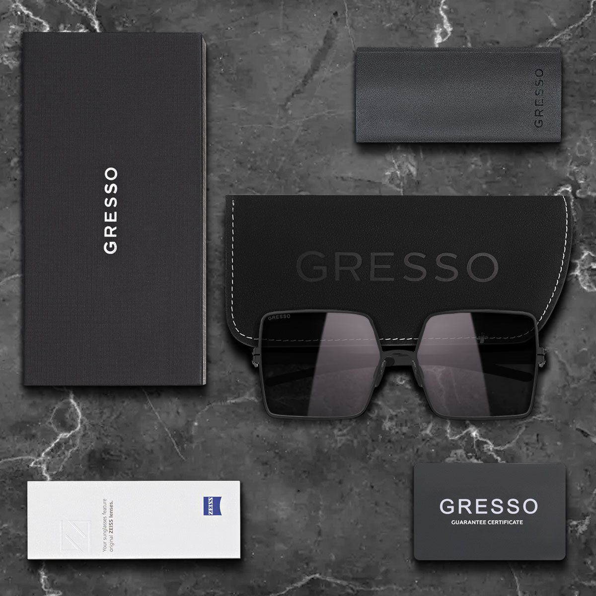 Titanium square sunglasses for women GRESSO Alexandria with Zeiss polarized grey lenses