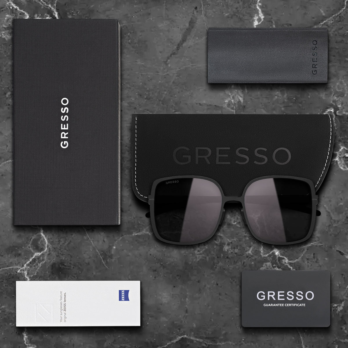 Titanium square sunglasses for women GRESSO Ariana with Zeiss polarized grey lenses