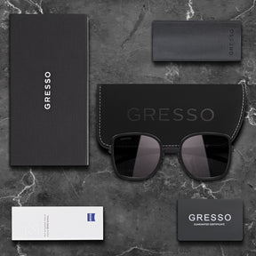 Titanium square sunglasses for women GRESSO Barbara with Zeiss polarized grey lenses