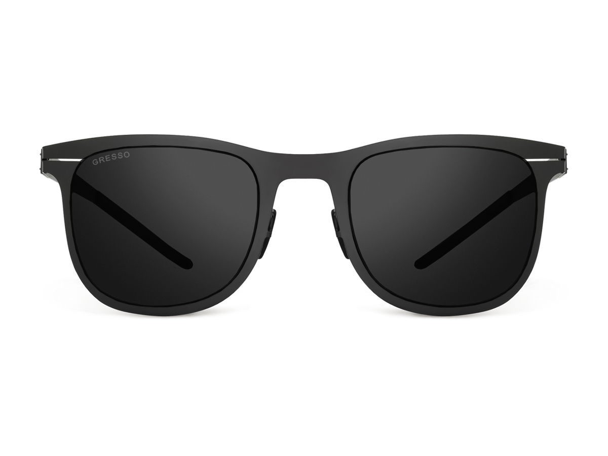 Titanium wayfarer sunglasses for men GRESSO Berkeley with Zeiss polarized grey lenses #color_grey-mono
