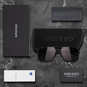 Titanium wayfarer sunglasses for men GRESSO Berlin with Zeiss polarized grey lenses