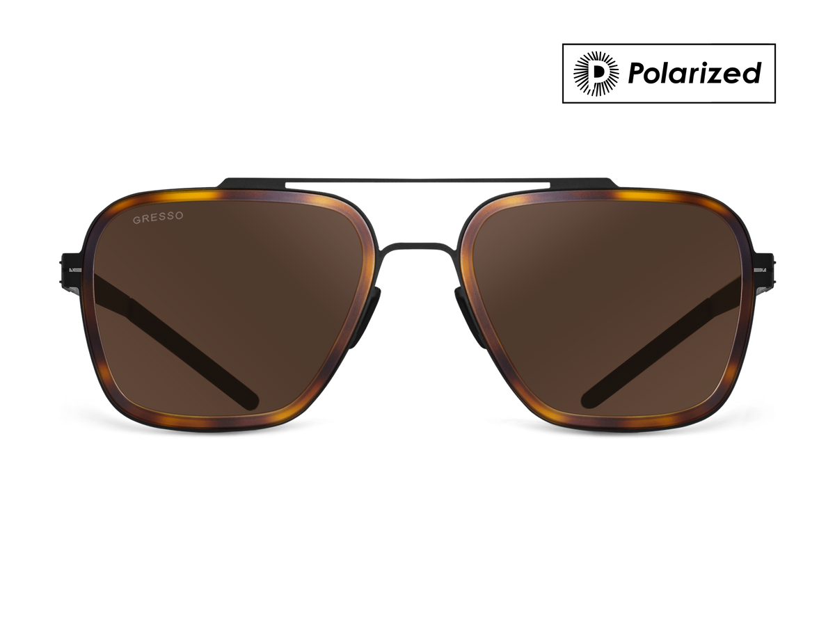 Titanium aviator sunglasses for men GRESSO Boston with Zeiss polarized brown lenses #color_brown-polarized