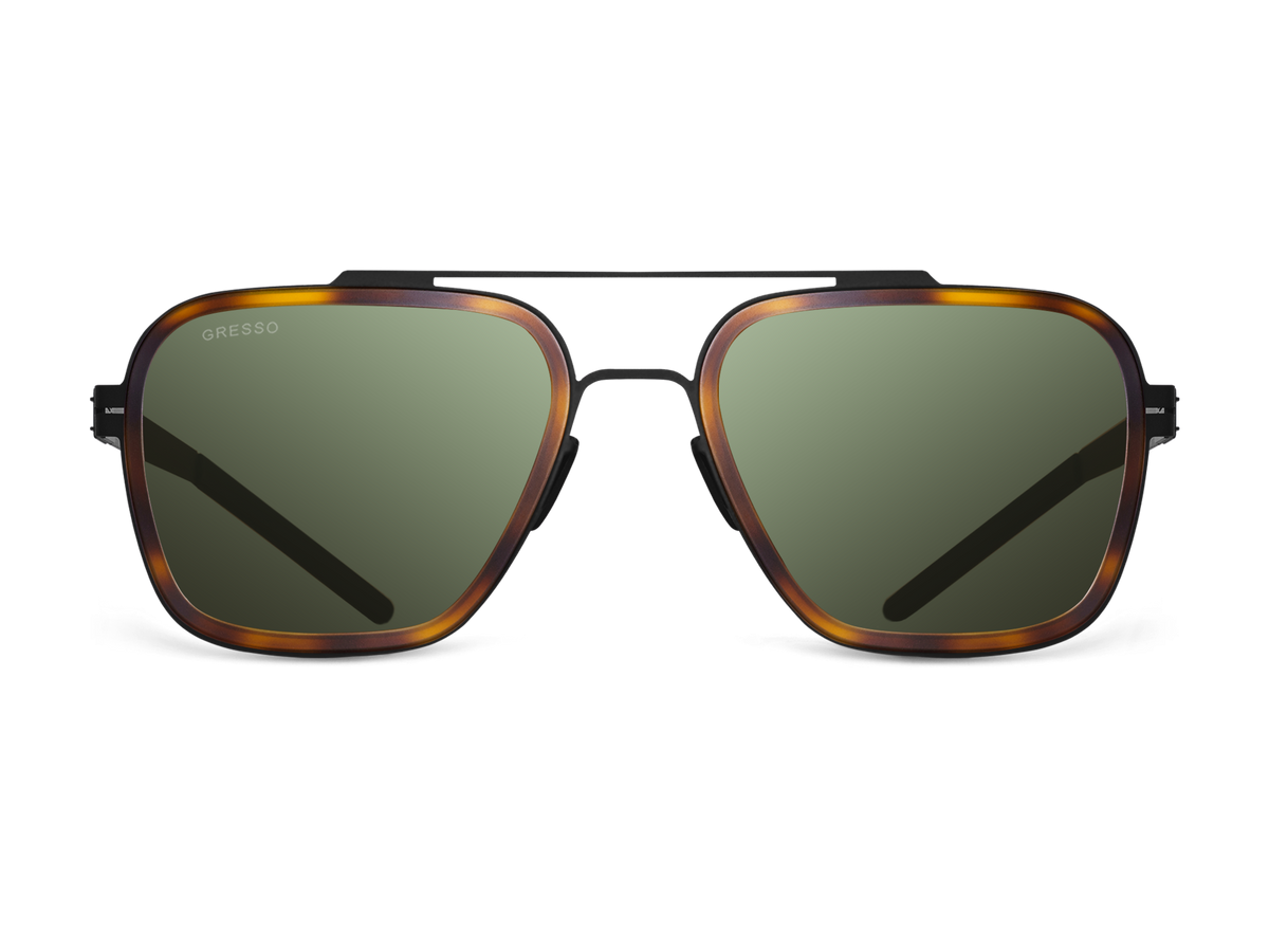 Titanium aviator sunglasses for men GRESSO Boston with Zeiss polarized green lenses #color_green-mono