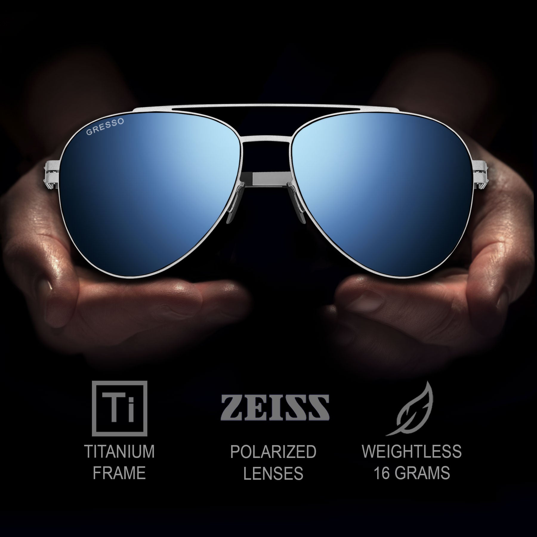 GRESSO Titanium Polarized Aviator Sunglasses - California, Blue-Mirror