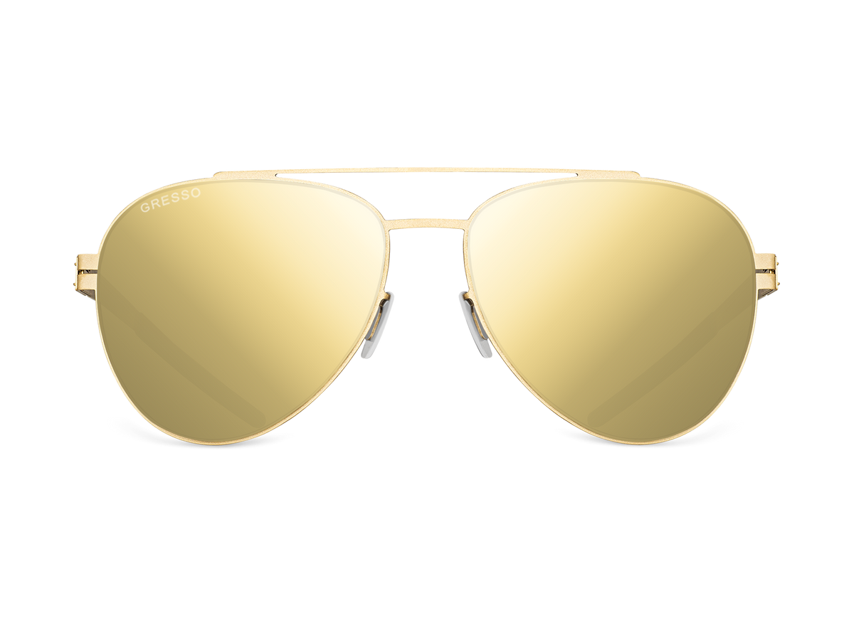 Titanium aviator sunglasses for men and women GRESSO California with Zeiss polarized gold lenses #color_gold-mirror