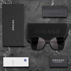 Titanium square sunglasses for women GRESSO Claudia with Zeiss polarized grey lenses