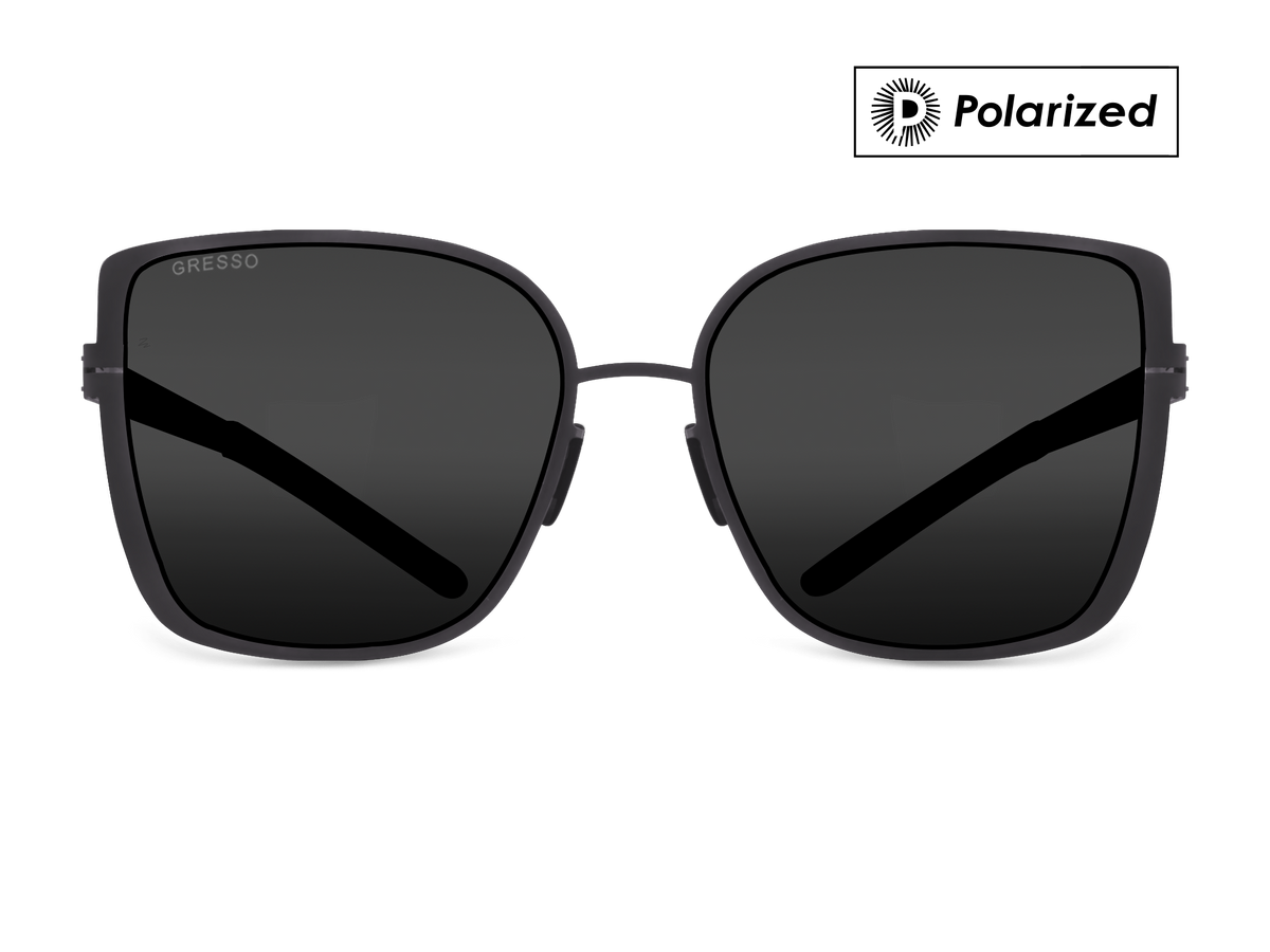 Titanium square sunglasses for women GRESSO Emma with Zeiss polarized grey lenses #color_grey-polarized