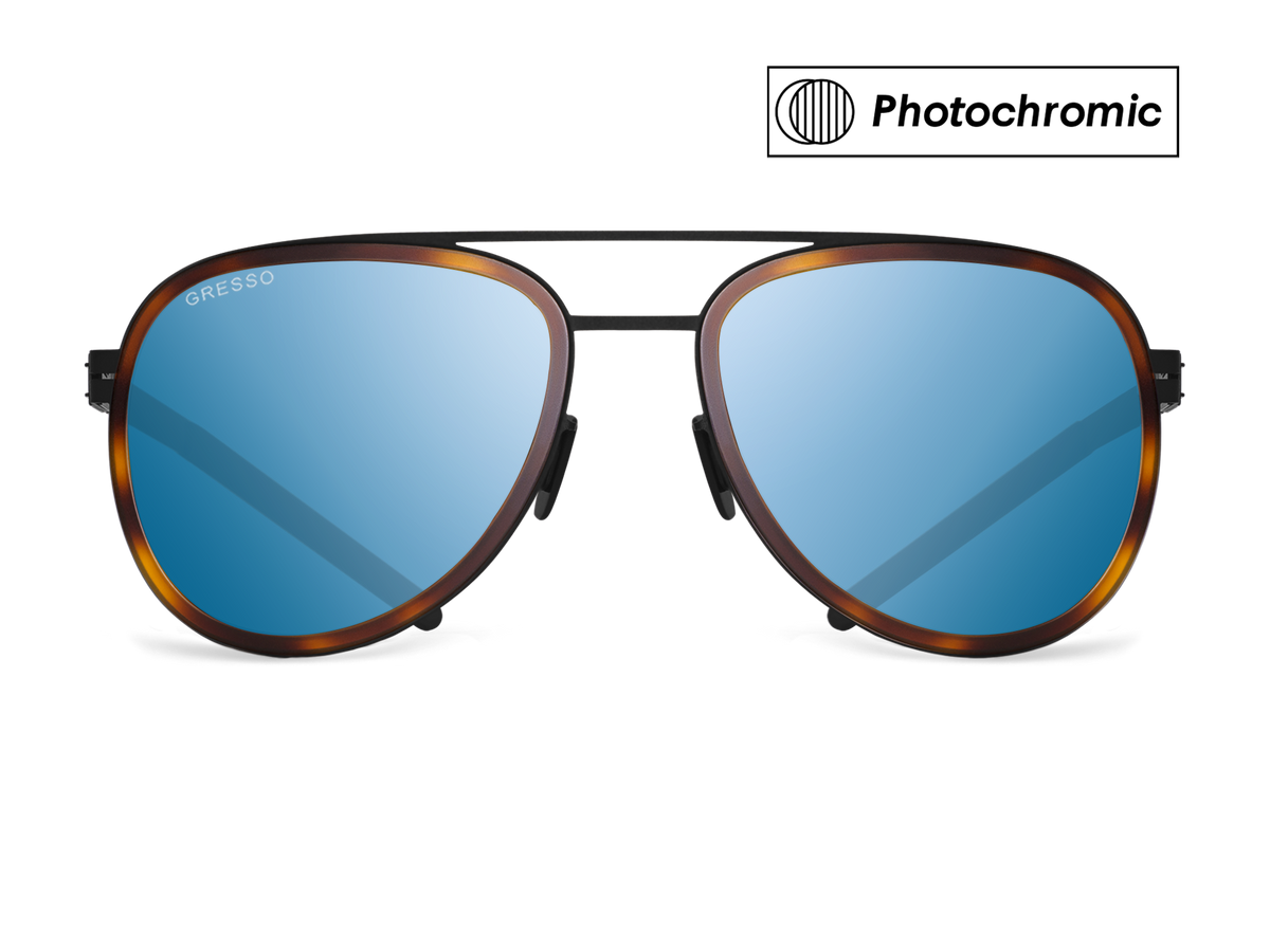 Titanium aviator sunglasses for men GRESSO Falcon with Zeiss photochromic blue lenses #color_blue-photochromic