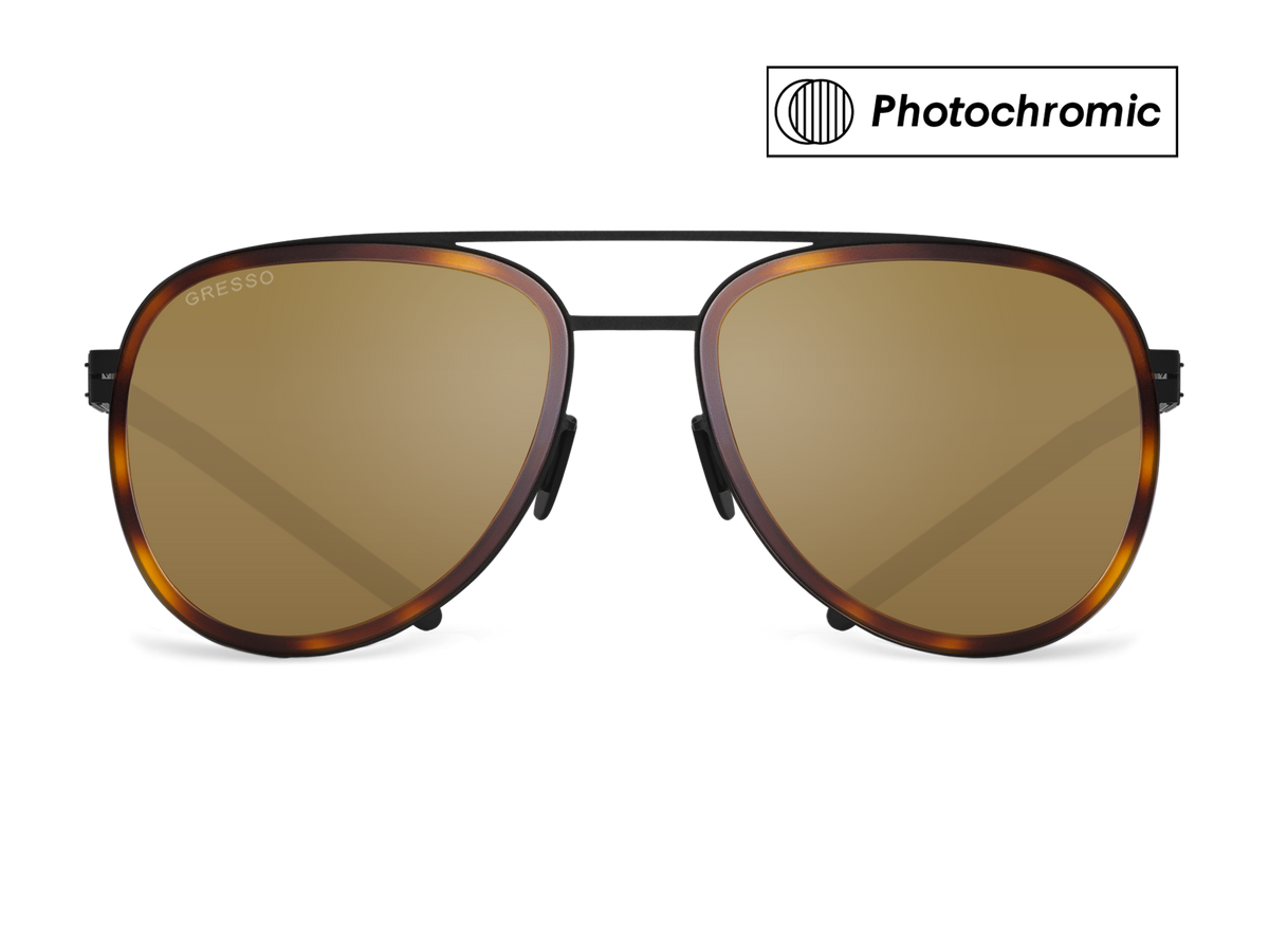 Titanium aviator sunglasses for men GRESSO Falcon with Zeiss photochromic brown lenses #color_brown-photochromic