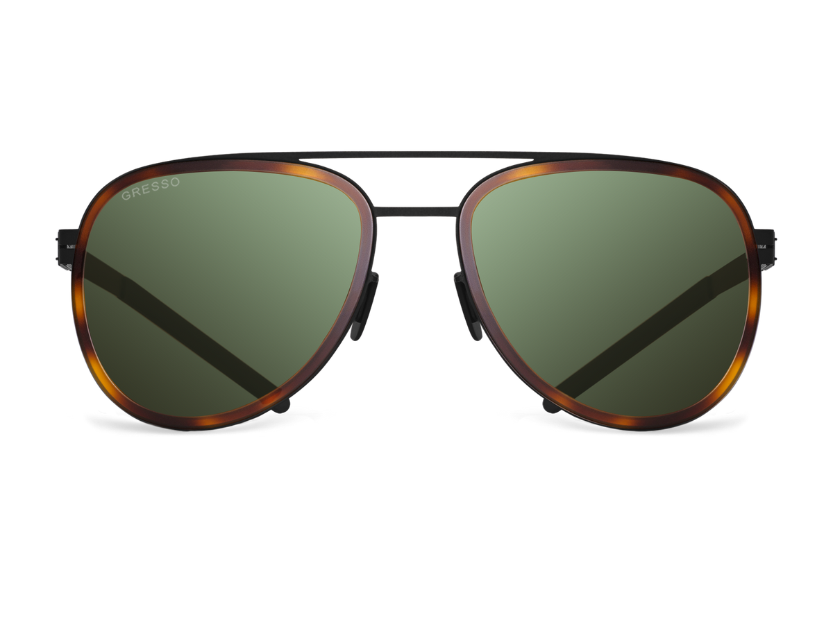 Titanium aviator sunglasses for men GRESSO Falcon with Zeiss polarized green lenses #color_green-mono