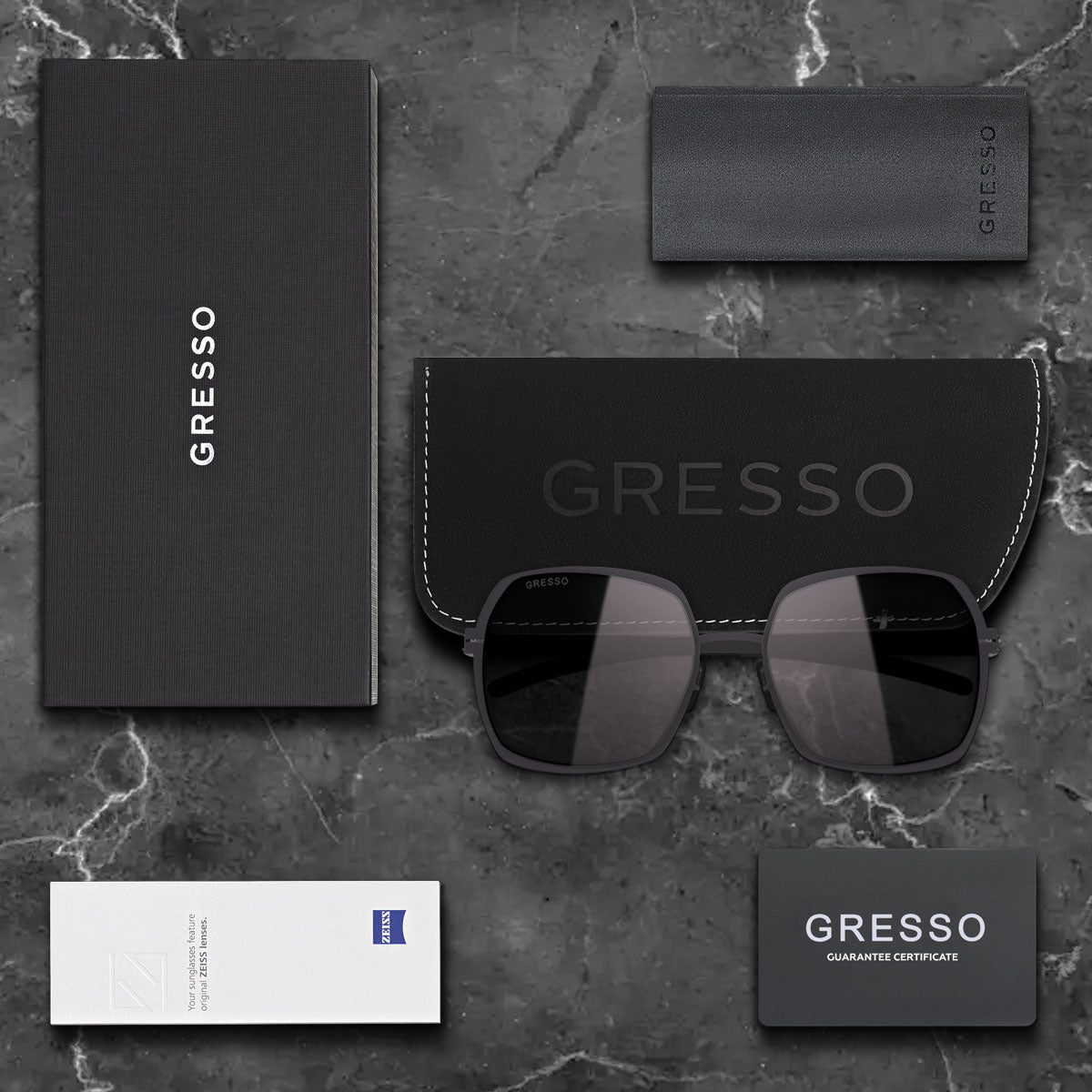 Titanium square sunglasses for women GRESSO Fiona with Zeiss polarized grey lenses