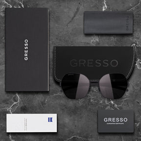 Titanium square sunglasses for women GRESSO Iris with Zeiss polarized grey lenses