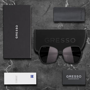 Titanium square sunglasses for women GRESSO Josephine with Zeiss polarized grey lenses