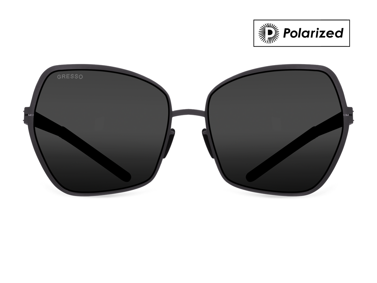 Titanium square sunglasses for women GRESSO Josephine with Zeiss polarized grey lenses #color_grey-polarized