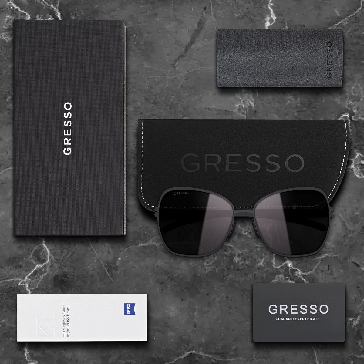 Titanium square sunglasses for women GRESSO Louisa with Zeiss polarized grey lenses