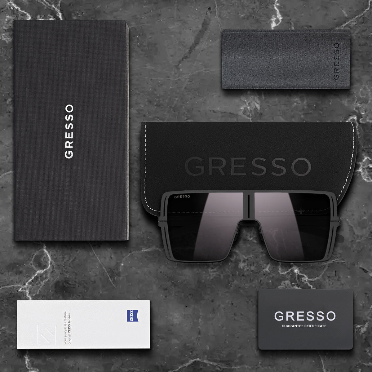 Titanium shield sunglasses for men and women GRESSO Malibu with Zeiss polarized grey lenses