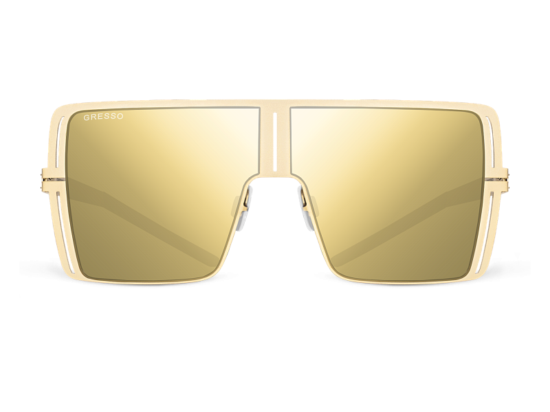 Titanium shield sunglasses for men and women GRESSO Malibu with Zeiss polarized bronze lenses #color_gold-mirror