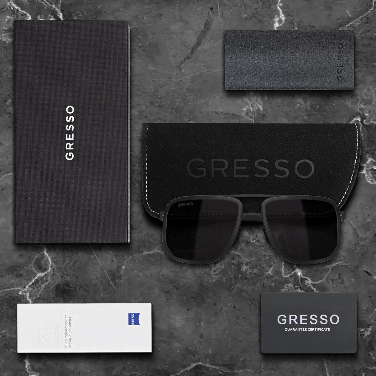 Titanium square sunglasses for men GRESSO Roland with Zeiss polarized grey lenses