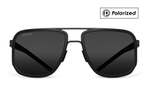Titanium square sunglasses for men GRESSO Roland with Zeiss polarized grey lenses #color_grey-polarized