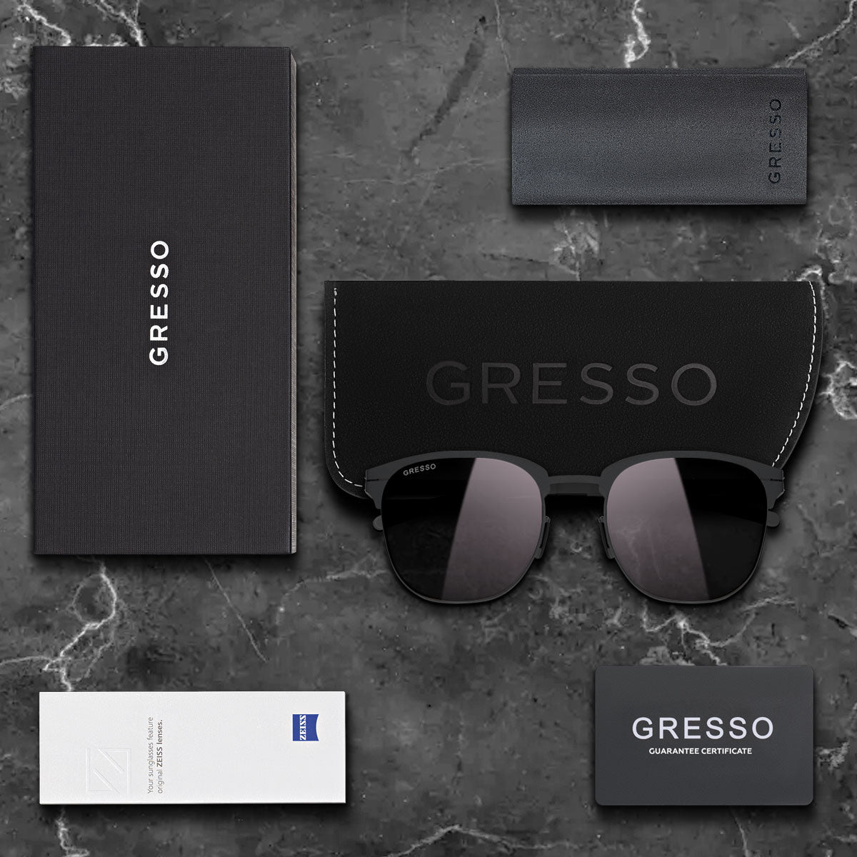 Titanium wayfarer sunglasses for men GRESSO San Marco with Zeiss polarized grey lenses