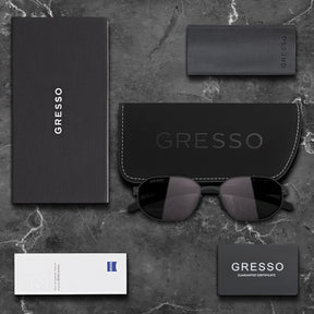 Titanium square sunglasses for men GRESSO Tulum with Zeiss polarized grey lenses